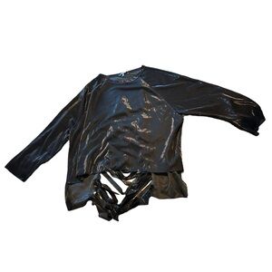 Tov Los Angeles Black Metallic Modest Distressed Back 3/4 Sleeve Top